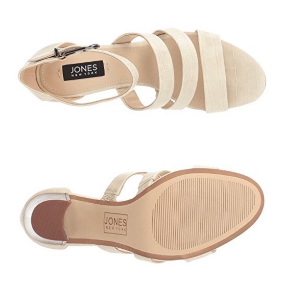 Jones New York Croc Cream Colored Metallic Inset High Heel Ankle Strap Sandal - Picture 8 of 8